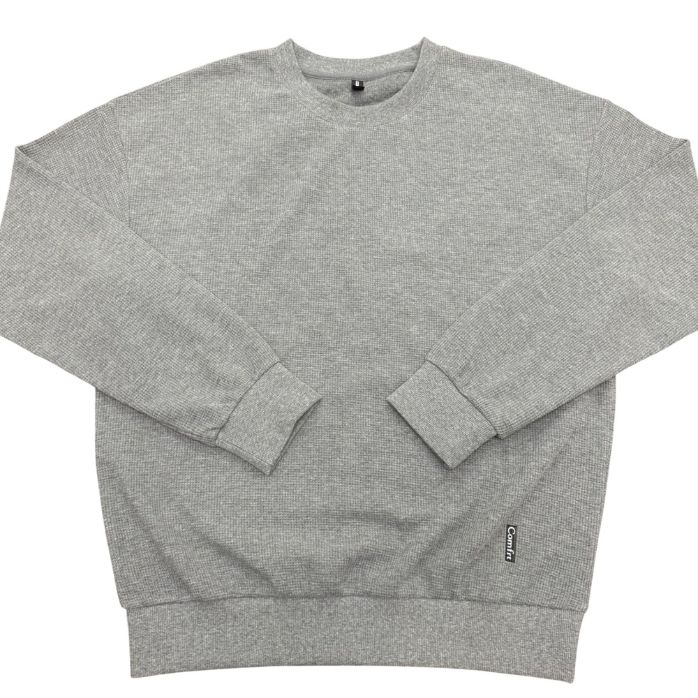 Comfrt Waffle Knit Sweatshirt Mens Large Gray Oversized Crewneck Pullover